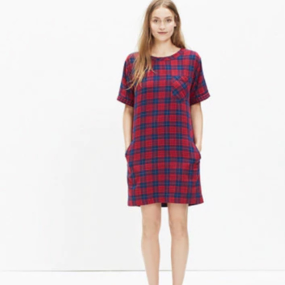Madewell Edina Plaid Red Blue Flannel Dress